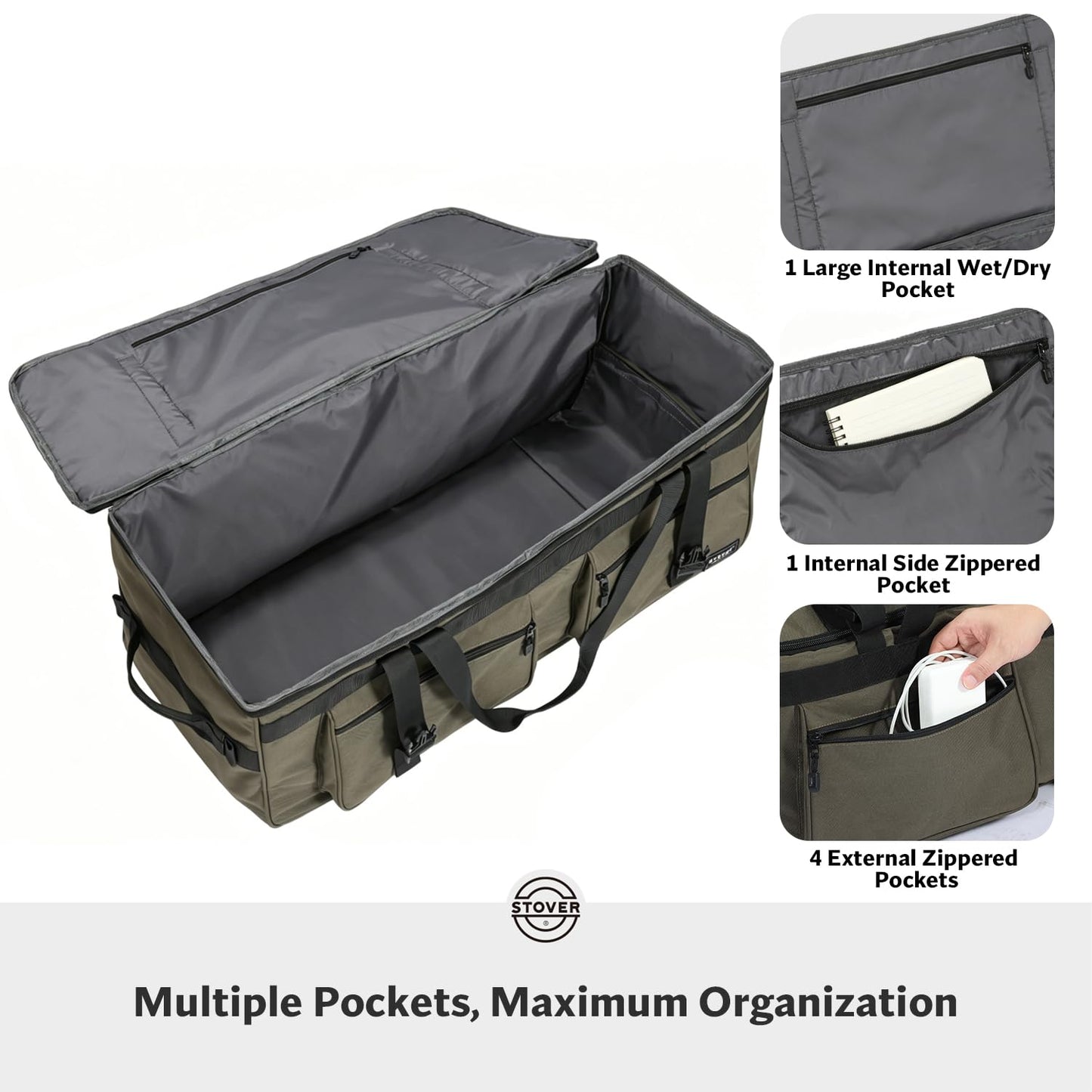 STOVER 45/80/100L Rolling Duffel Bag with Wheels – Green
