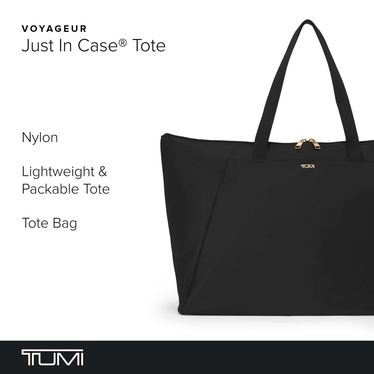 TUMI Just In Case Foldable Packable Travel Tote – Black/Gold