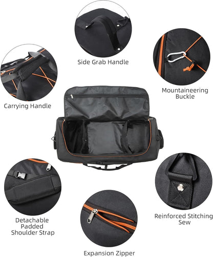 XWFB 110L/140L Expandable Rolling Duffel Bag – Black/Orange