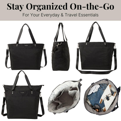 Baggallini Large Carryall Nylon Tote – Lightweight Travel Bag, Black