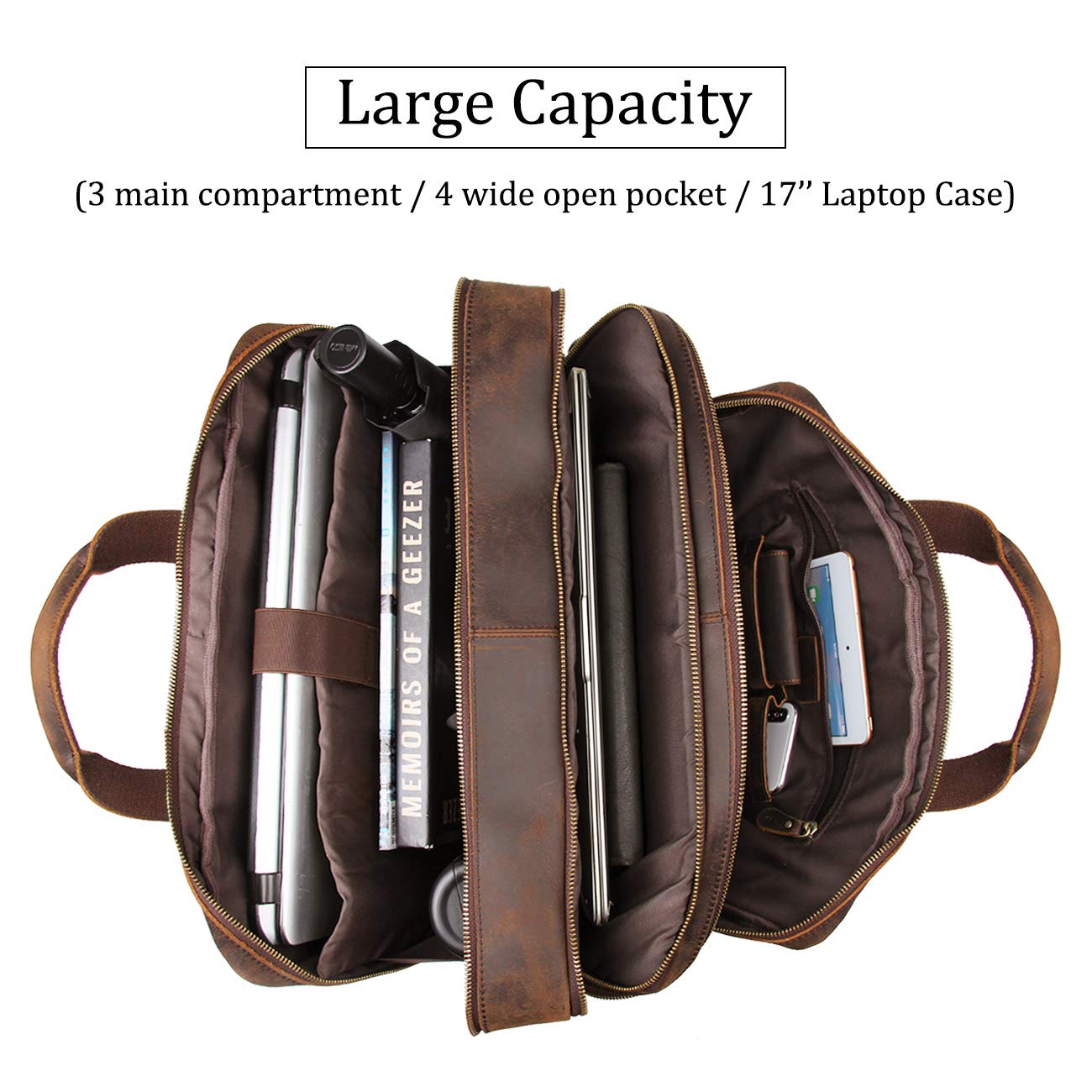 Augus Genuine Leather Briefcase Men | 15.6" Laptop Bag Coffee