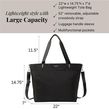 Baggallini Large Carryall Nylon Tote – Lightweight Travel Bag, Black