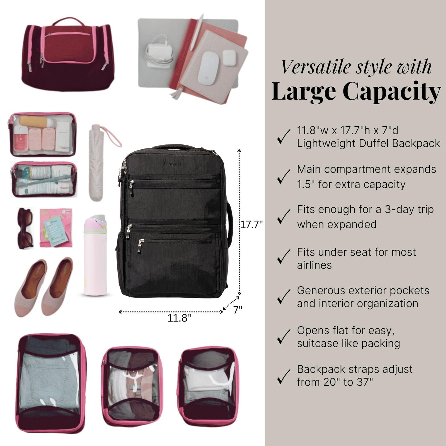 Baggallini Convertible Travel Backpack Duffel | Carry-On 30L