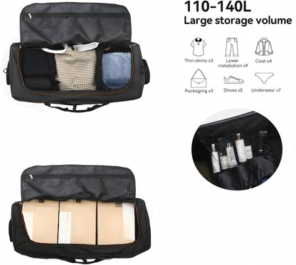 XWFB 110L/140L Expandable Rolling Duffel Bag – Black/Orange