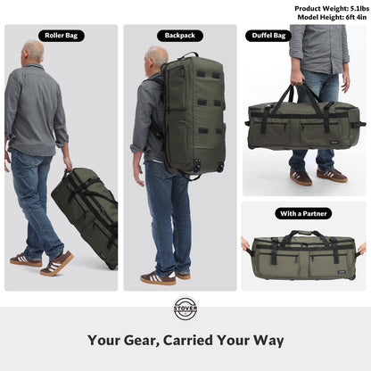 STOVER 45/80/100L Rolling Duffel Bag with Wheels – Green