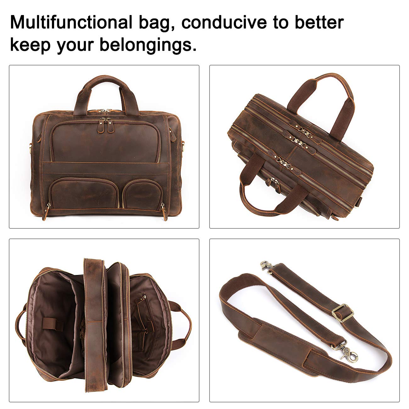 Augus Genuine Leather Briefcase Men | 15.6" Laptop Bag Coffee