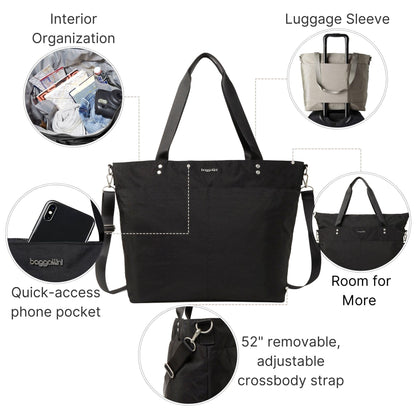 Baggallini Large Carryall Nylon Tote – Lightweight Travel Bag, Black