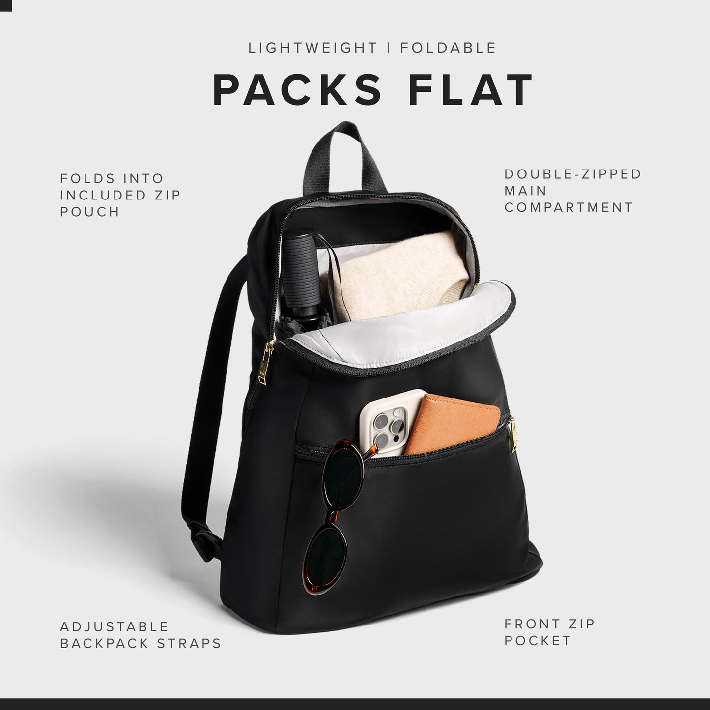 TUMI Just In Case Foldable Packable Backpack – Black/Gold