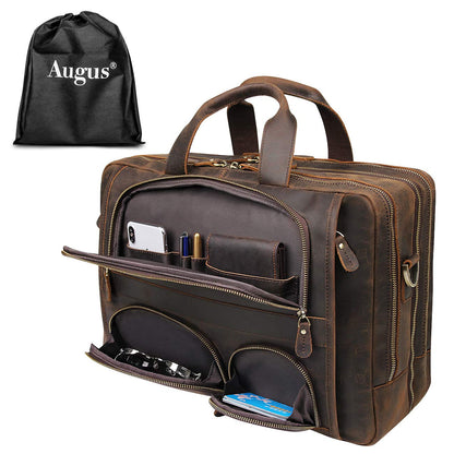Augus Genuine Leather Briefcase Men | 15.6" Laptop Bag Coffee