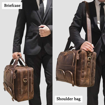 Augus Genuine Leather Briefcase Men | 15.6" Laptop Bag Coffee