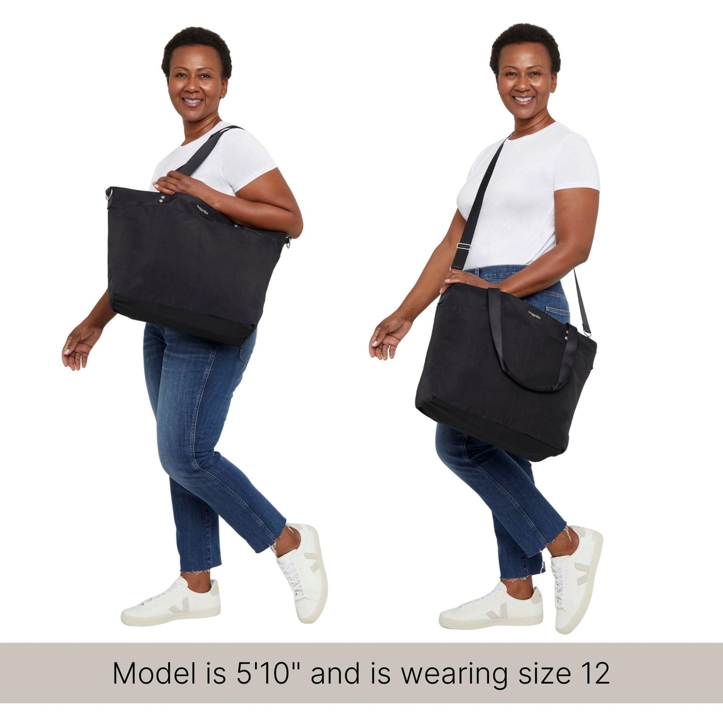 Baggallini Large Carryall Nylon Tote – Lightweight Travel Bag, Black