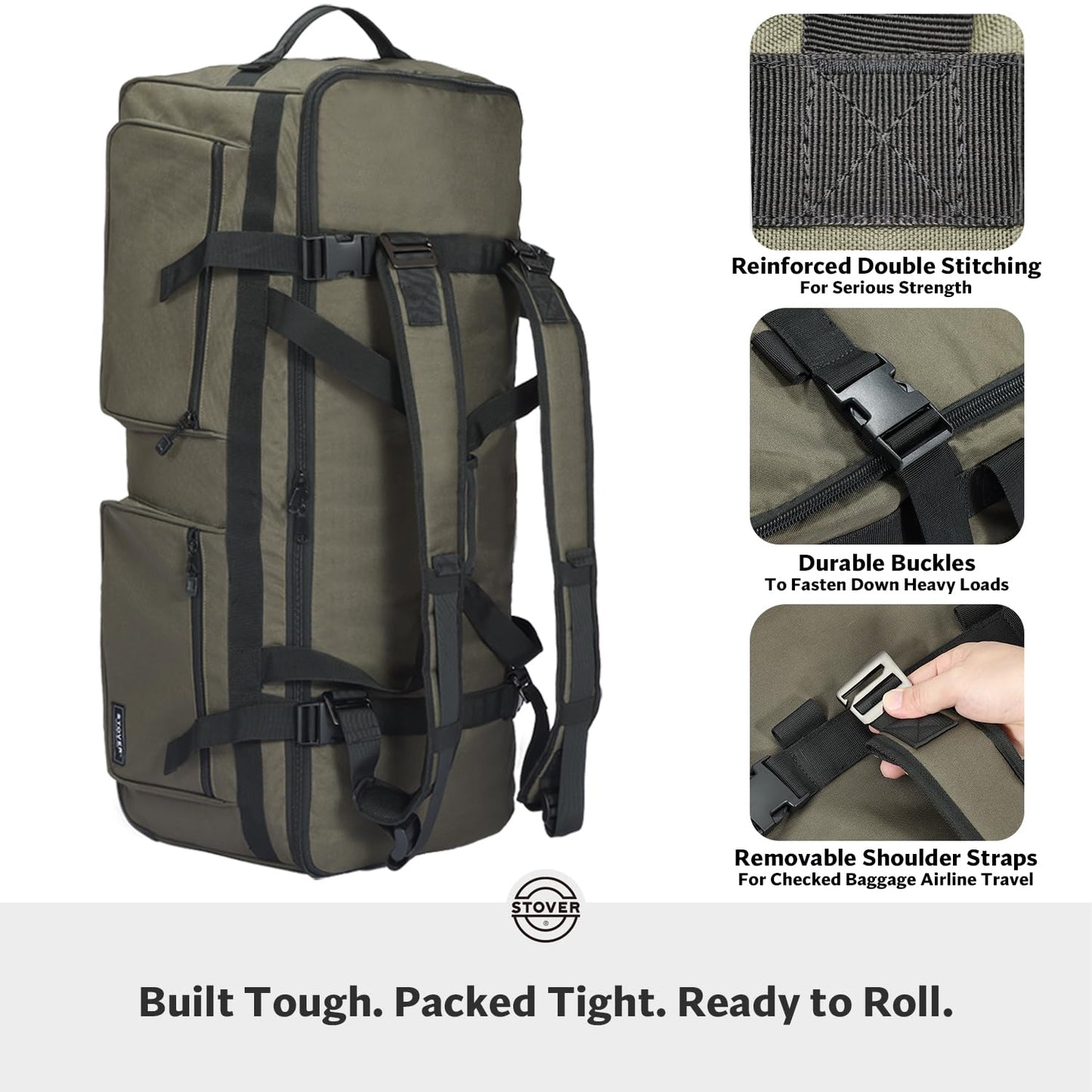 STOVER 45/80/100L Rolling Duffel Bag with Wheels – Green
