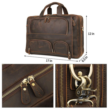 Augus Genuine Leather Briefcase Men | 15.6" Laptop Bag Coffee