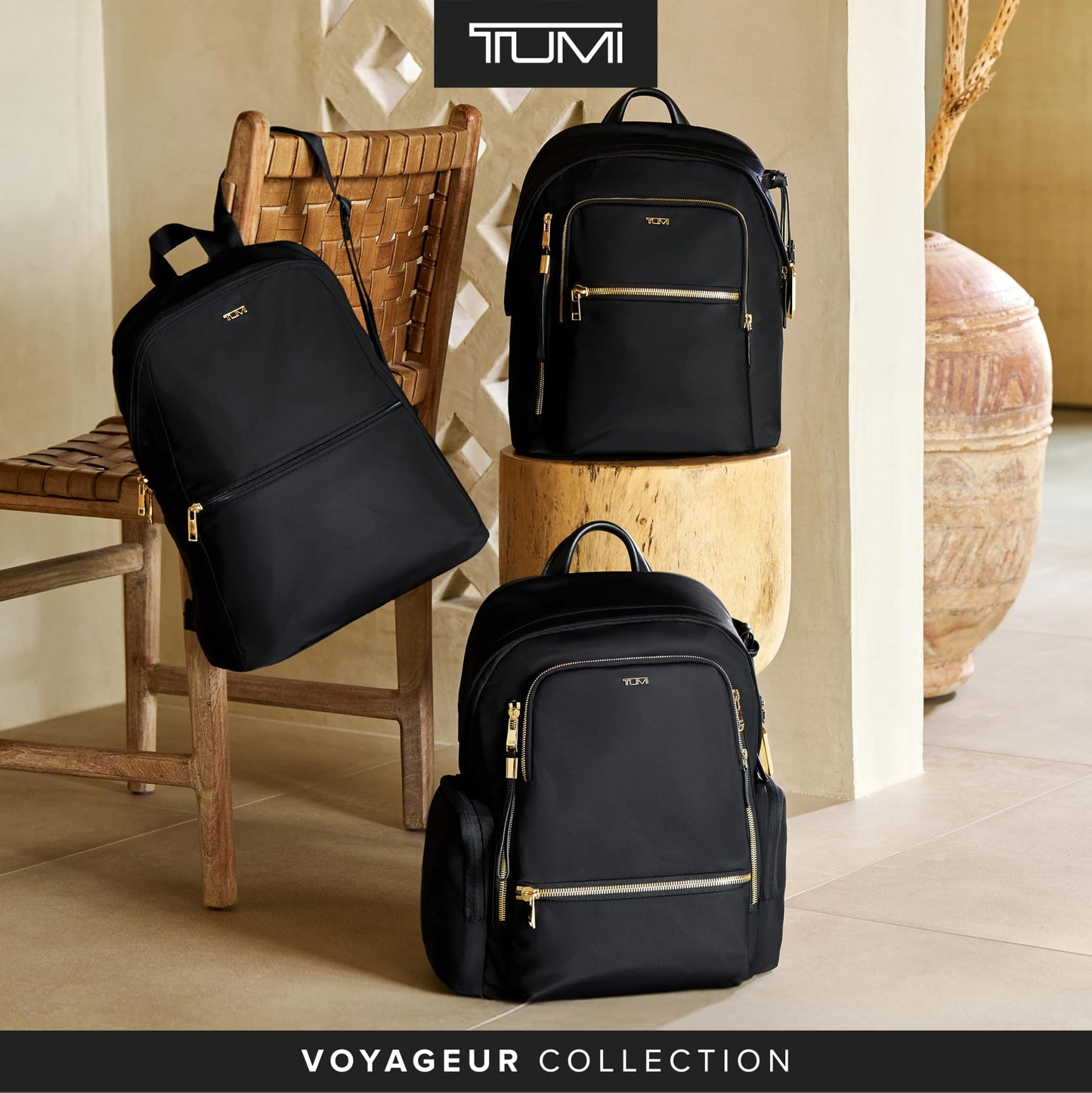 TUMI Just In Case Foldable Packable Backpack – Black/Gold