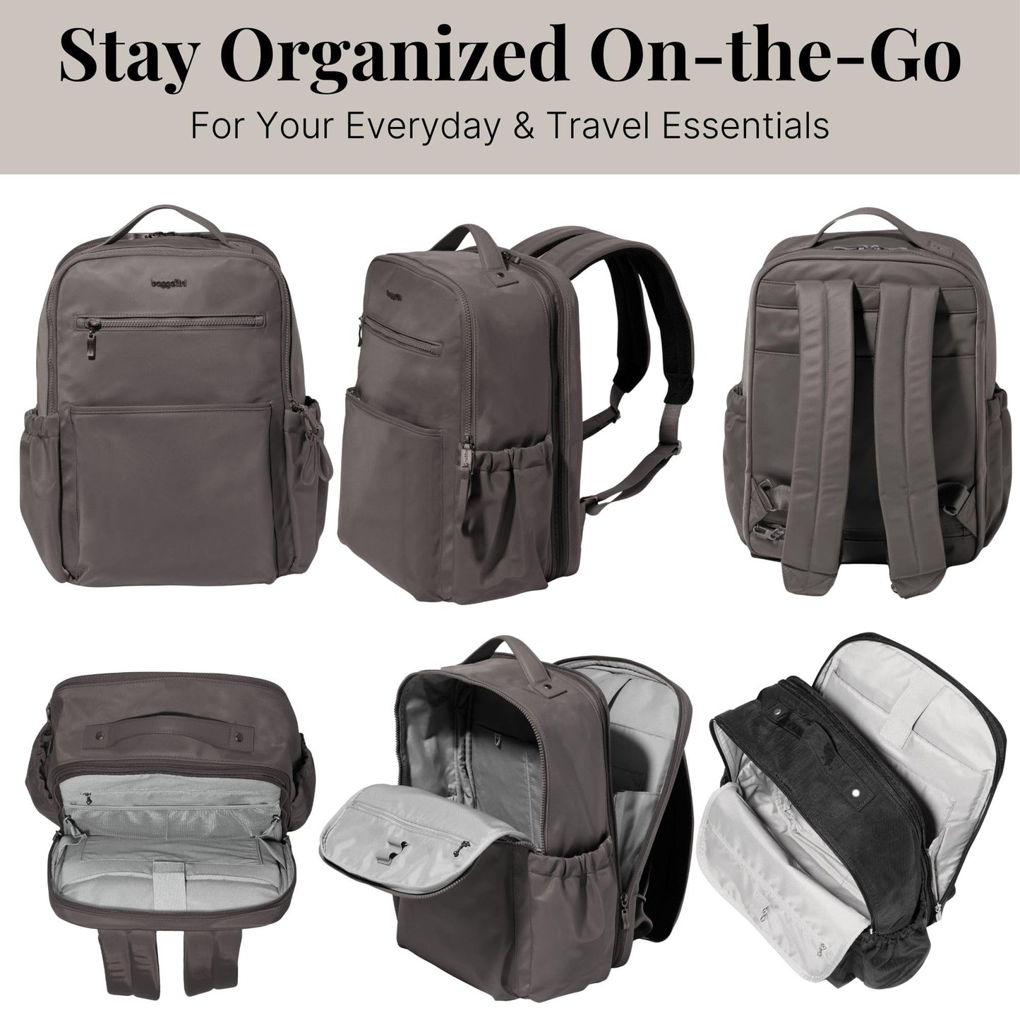 Baggallini Tribeca Expandable Laptop Backpack | RFID Travel Bag