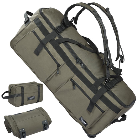 STOVER 45/80/100L Rolling Duffel Bag with Wheels – Green