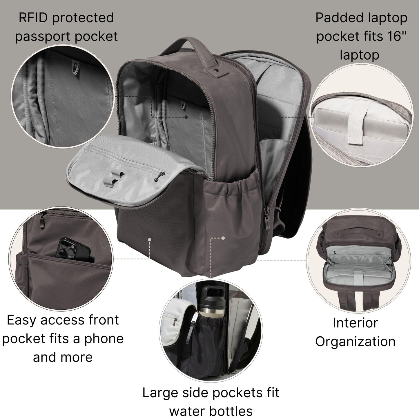 Baggallini Tribeca Expandable Laptop Backpack | RFID Travel Bag