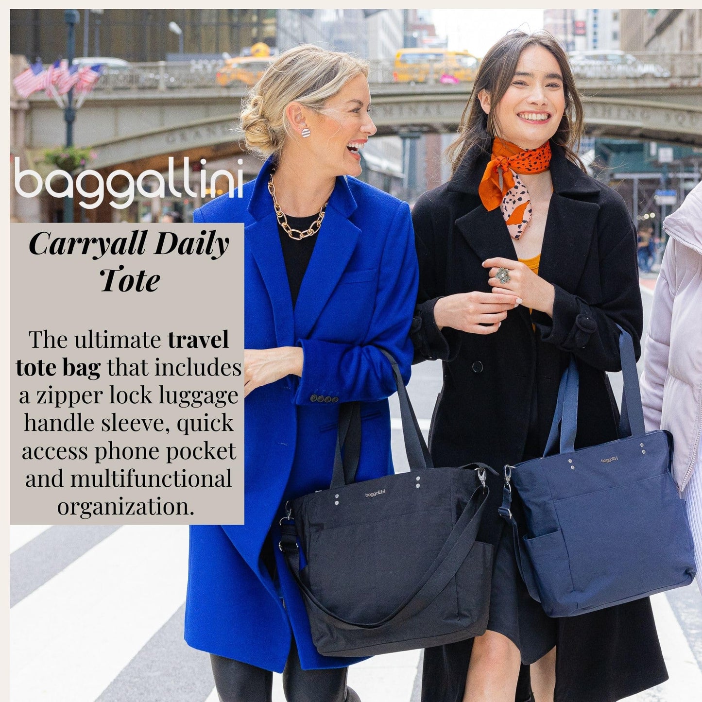 Baggallini Carryall Daily Tote | Lightweight Nylon Travel Bag